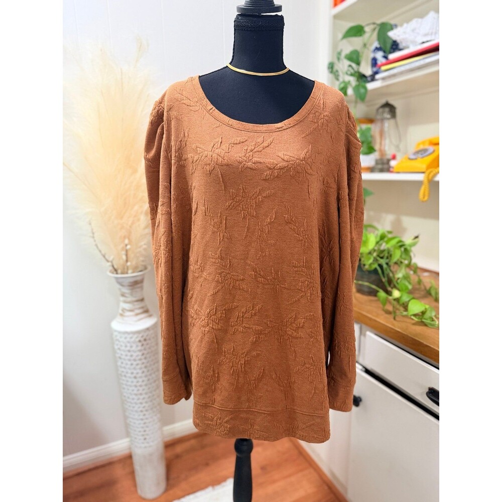 Evri 2X Plus Size Brown Textured Long Sleeve Top Cozy Casual Winter Layering